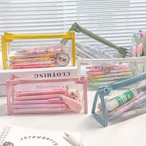 PKFARM 1+1 투명 지퍼 PVC 다용도 방수 수납 화장품 필통 파우치, 화이트+블루