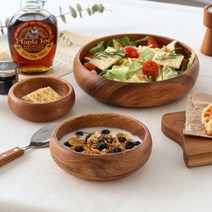 아카시아 원형 우드 볼 홈파티 브런치 샐러드 시리얼 캠핑 그릇 5size, 대