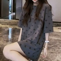 스밀리 여성 여름 오버핏 스판 박시한 롱 티셔츠