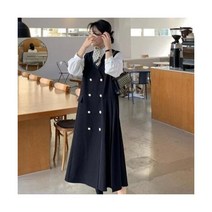 여성 여름 원피스 트렌디 브이넥 더블 브 비대칭 주름 긴 민소매 드레스