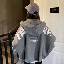 퀸앤조이 가오리핏 레터링 후드 집업