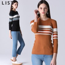 리스트 패플단독-리스트 컬러 블록 스트라이프 골지 니트