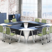 애니퍼스 A라인 중역 연결식 회의용테이블, W1800, 아이스블루