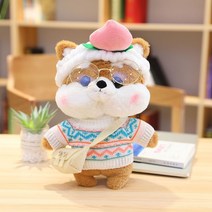 PKTOYS DIY귀여운 애착 오가닉 강아지인형 봉제 동물 크리스마스 명절 선물, 갈색 복숭아 헤어 밴드, 30cm