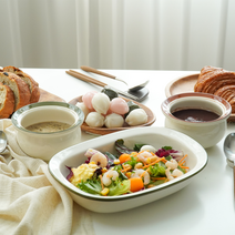 달스 도자기 파스타 접시 샐러드 볼 빈티지 브런치 그릇 2P 세트, 브라운