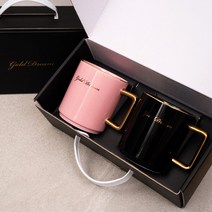 골드드림24K 골드 머그컵 머그잔 예쁜 신혼부부 결혼 집들이 선물 2p 세트 (화이트 핑크 그린 블랙 중 2컬러 선택), 6. 골드머그 (핑크+블랙)