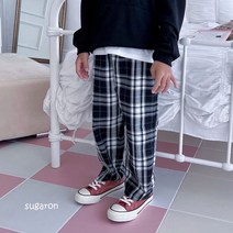 슈가온 톰보이와이드체크팬츠