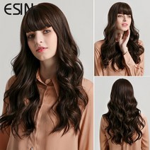 esin gray and brown ombre to blonde long water wave wigs with bangs daily natural wig for women 내열 합, 24인치, 협력사, yxlc226-2