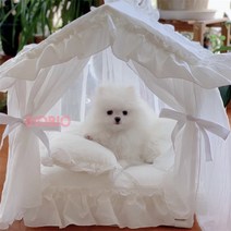 애완견 레이스 공주 침대 텐트 고양이 강아지집 침실 쿠션 침대 텐트 하우스, C