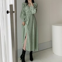 케이에비뉴 플로랄 쉬폰 슬릿 롱 원피스