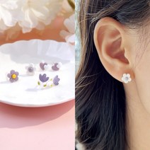 일호장신구 세라믹 튤립 꽃 귀걸이 세트 은침 실버 925 은도금 미니 작은 플라워 귀여운 패션 쥬얼리 악세서리 클러치사은품