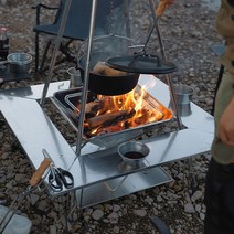화로대테이블 캠핑난로테이블 난로테이블 화로테이블 캠핑육각테이블 Keman 휴대용 스테인레스 스틸 무늬 스토브 테이블 바베큐 화재 테이블 분리형 바베큐 테이블 야외 접는 테이블, 벽난로 테이블t-503