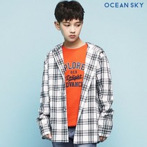 오션스카이 공용 루즈핏 후드형 체크 셔츠-JAJU5405B03