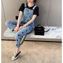 [S38] 하트포인트 데님 청멜빵바지