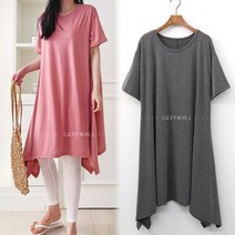 8887 (국내산) 루즈핏 라운드넥 롱 원피스 셔링 프릴 플레어 여성 봄 여름 홈웨어