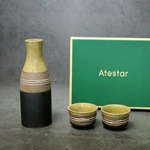 일본 도쿠리 선물세트 독구리 1p 술잔 2p 세트 사케병 사케잔, 11. 라인 도쿠리 술잔세트(옐로우)