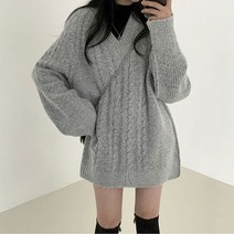 오버클래쓰 여성 긴팔 무지 데일리 꽈배기 니트 스웨터 루즈핏