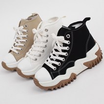 셀럽슈즈 국산 여성 5.5cm 캔버스천 옆지퍼 키높이 하이탑 운동화