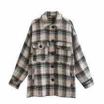 트위드 손담비 New Za Jacket Women 2020 패션 격자 무늬 셔츠 자켓 코트 빈티지 긴 소매 주머니 여성 Streetwear Tweed Outerwear Chic