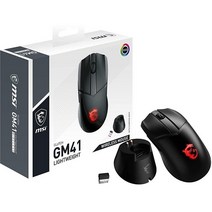 MSI 클러치 GM41 경량 무선 게이밍 마우스 & 충전 독 20 000 DPI 60M 오므론 스위치 급속 충전 80시간 배터리 RGB 미스틱 라이트 6개의 프로그래밍 가능한 버튼, Clutch GM11