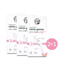 [2+1] FROG 파우더프리 손목긴 롱 니트릴 위생장갑 소/중/대(50매) 요리 미용 애완동물미용 작업 청소 세차용, 중