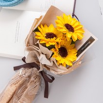 귀여운 학사모 LED 꽃다발 모음 조화 어린이집 유치원 졸업식 비누꽃 인형 입학 축하 생일, 05.3송이비누해바라기꽃다발 35cmP3
