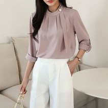 코지 여자 세련된 핀턱 스카프넥 롤업 직장인 블라우스