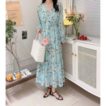 커스텀에이블 플라워 브이 쉬폰 롱 원피스 C2303OP060A