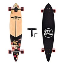 Seething 106.7cm(42인치) 롱보드 스케이트보드 컴플리트 핀테일 오리지널 장인 메이플 스케이트보드 핀테일 크루저 크루징 카빙 프리 스타일 및 다운힐용 (블룸), Bloom