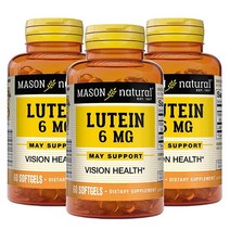 Mason Natural 루테인 비타민 E 6mg 시력 눈 기능 캡슐 60개3팩, 180 Count (Pack of 1), Lutein 6 mg
