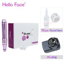 Dr Pen Ultima M7 12 pcs 바늘 전문 더마 펜 유선 Mircroneedling 펜 문신 기계 메조테라피 페이셜 도구, AU 10PCS 라운드 나노