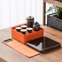1인 티팟 세트 다도 차우리기 티포트 휴대용 다기 차 티셋트 워머 주전자, 4컵/ 차 보관함 세트 - 블랙 (박스상자)