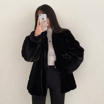 에코 페이크 밍크 퍼 노카라 숏 블랙 베이지 자켓