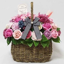 수앤로즈플라워 비누꽃바구니 30송이 40송이 50송이 어버이날선물 병문안선물 개업선물, 40송이-수국