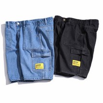 가바바 남성 빅사이즈 청반바지 5XL까지 디자이너 옐로우 패치 포인트 루즈핏 데님반바지 G34180