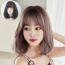 Routop 여성 가발 단발 머리둘레 조절 가능 무광 머릿결 자연스러움 가발 케어 서비스, 흑갈색