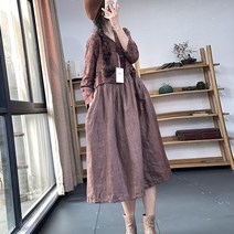 여성 린넨 원피스 빈티지 빅사이즈 a라인 오버핏 캐주얼 여자 봄 가을 긴팔 롱원피스 2022 linen dress women JX0224