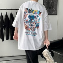 리키 곰돌이 프린트 오버반팔티 남녀공용