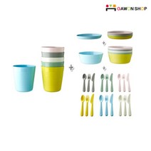 이케아 KALAS 유아식기 풀세트(36pcs)/숟가락+포크+나이프+그릇+, 색상:파스텔