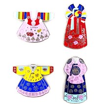 국내산 한국전통 커플캐릭터 관광지 한복 메탈 냉장고자석(4개) 외국인선물 한국기념품 전통공예품 외국유학생 홈스테이선물 민예품 Korea Souvenir or gift, 전통한복