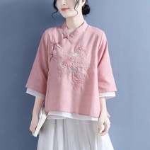 여성 7부 소매 자수 상의 생활한복 개량한복 상의