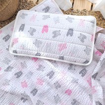 화모베이비 리플 와이드매쉬베개 쿨커버+속통2, 핑크곰