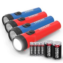 EVEREADY LED 손전등 멀티팩 밝고 내구성이 뛰어나며 매우 긴 배터리 수명 비상 사태 캠핑 야외용 배터리 포함 레드 블루 브라이트 화이트 15.7cm x 9, Red/Blue (4-pack)