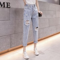 WH-NJP 여성 9부 찢어진 청바지 여름 너무편한 찢어진 여성 데미지 청바지 DMC125