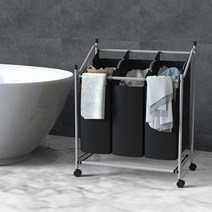 빨래통 세탁실 양말 바구니 사각 세탁물 빨래 카트, 블랙 2단 55x38.5x74cm