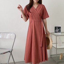 코지 여자 데일리 베이직 심플한 버클 랩 린넨 롱원피스