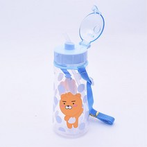 예쁜 파랑색 캐릭터 빨대물병 초등생 캠핑 야외활동 유치원 8세 7세 물놀이 초등학생 사용이편리한 6세, 빨대물통 라이언