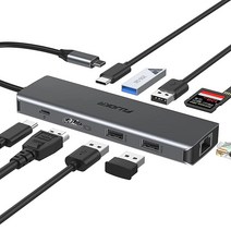USB C 허브 Fujoka USB C 어댑터 10 in1 멀티포트 어댑터 동글 1000M RJ45 이더넷 4K HDMI USB 3.0 포트 100W PD 충전 포트 맥
