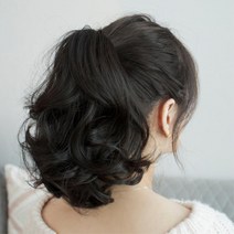 S컬 곱슬 묶음 꽁지 머리 포니테일 부분가발 인모가발, 밝은갈색