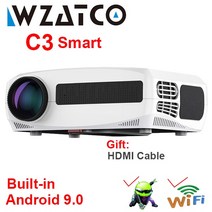 핸드폰 빔 프로젝터 캠핑용 가성비 미니 스마트 WZATCO-C3S 안드로이드 9.0 LED 풀 HD 1080P 300 인치 대형 스크린 와이파이 홈 시어터 비디오 비머, [02] C3 Smart, 02 C3 Smart